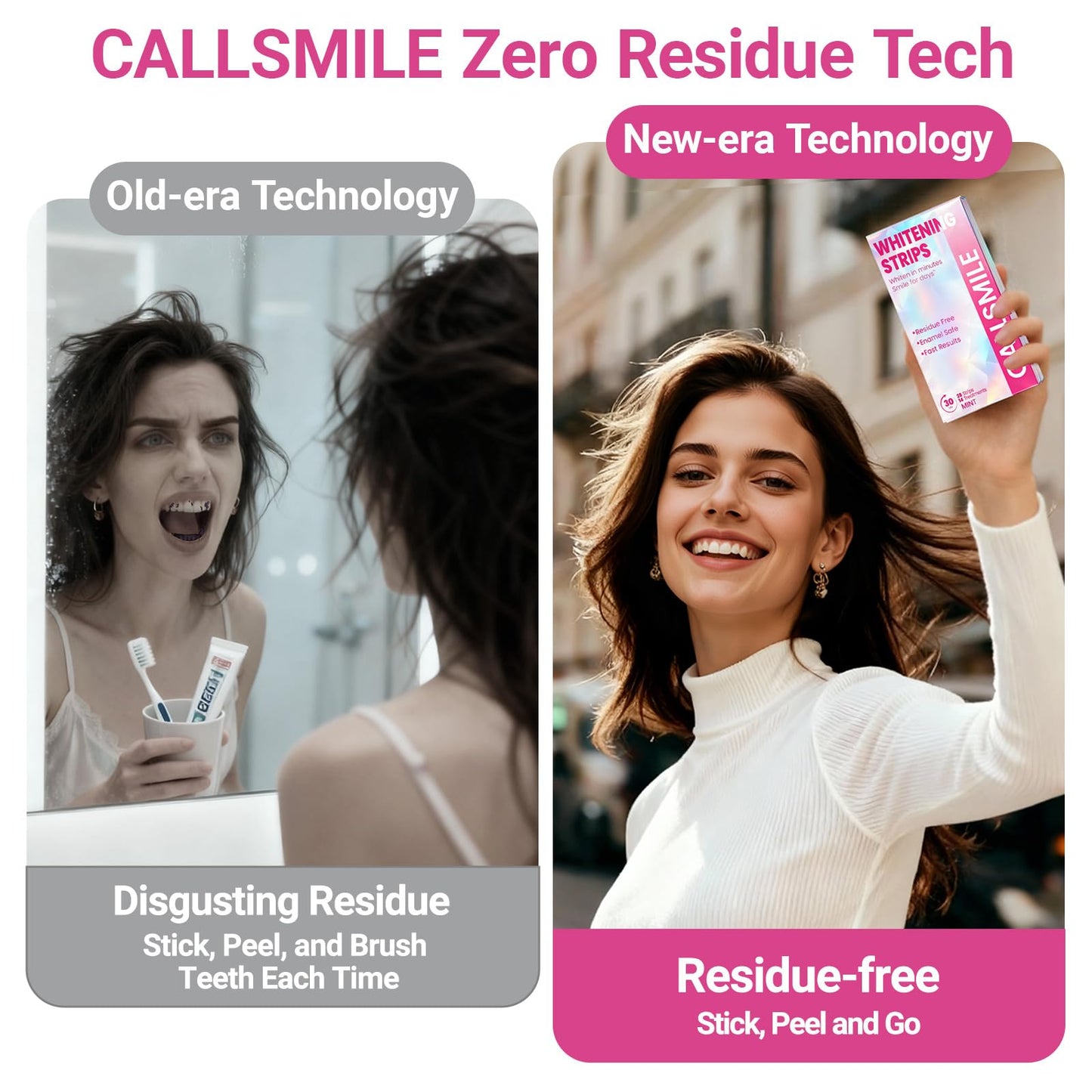 CALLSMILE Teeth Whitening Strips – Sensitive Teeth, Mint, 28 Strips (14 Days)