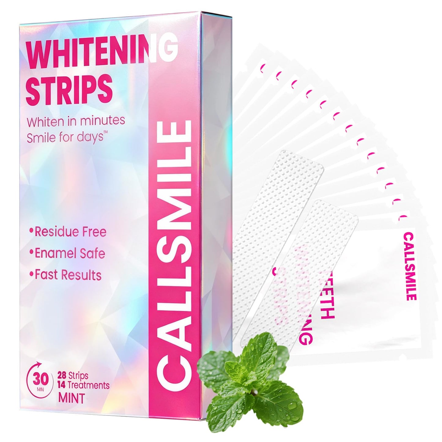 CALLSMILE Teeth Whitening Strips – Sensitive Teeth, Mint, 28 Strips (14 Days)