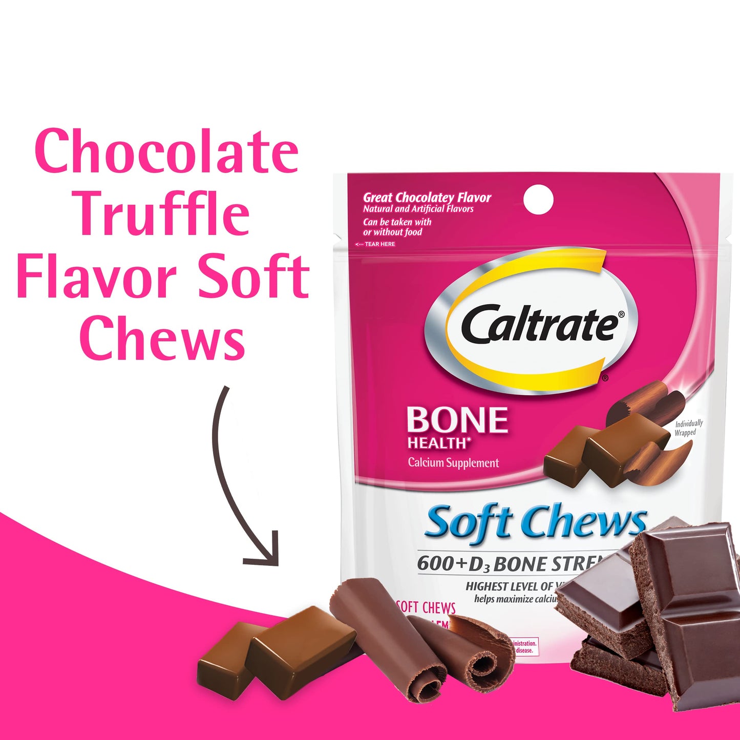 Caltrate 600+D3 Soft Chews – Chocolate Truffle, 60 Count
