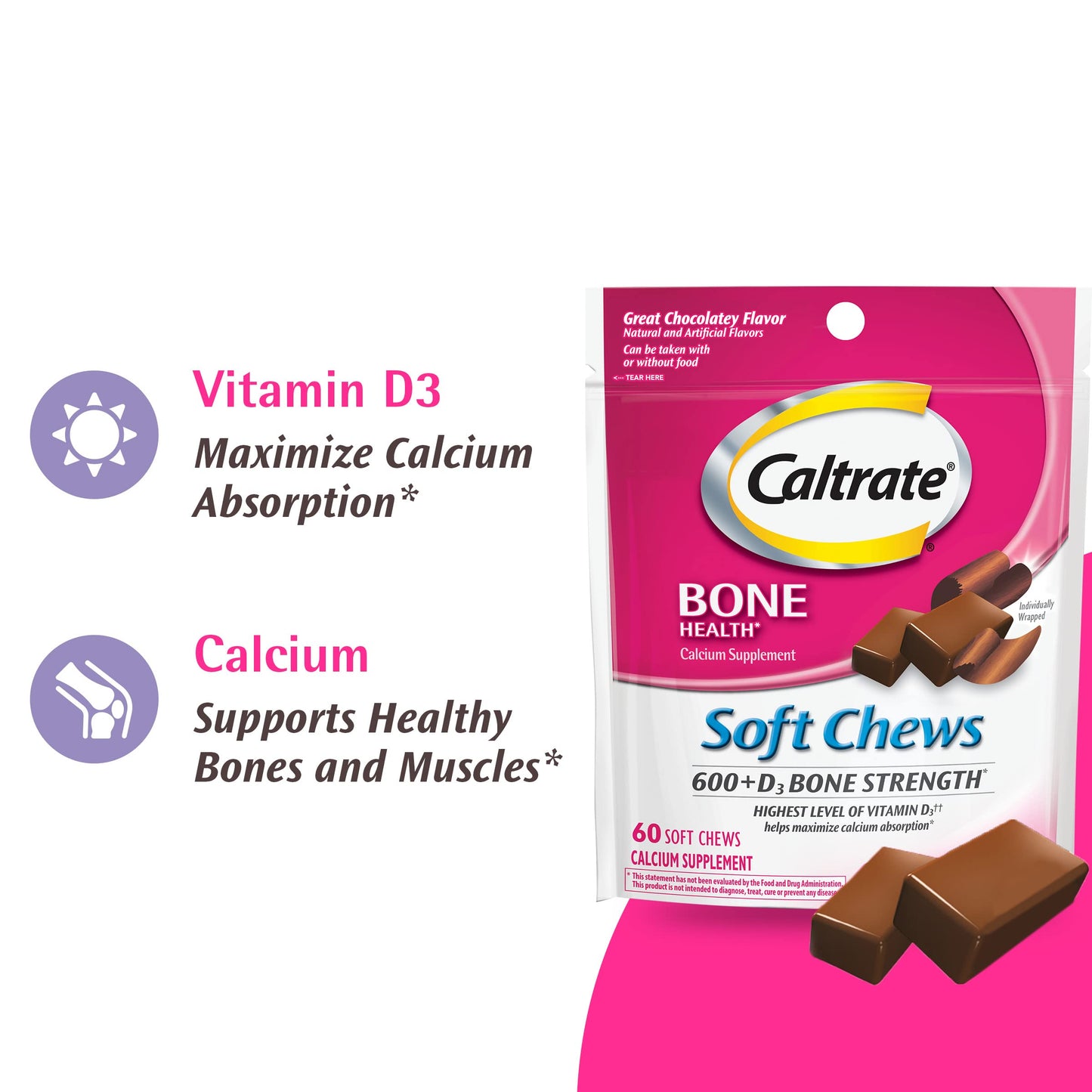 Caltrate 600+D3 Soft Chews – Chocolate Truffle, 60 Count