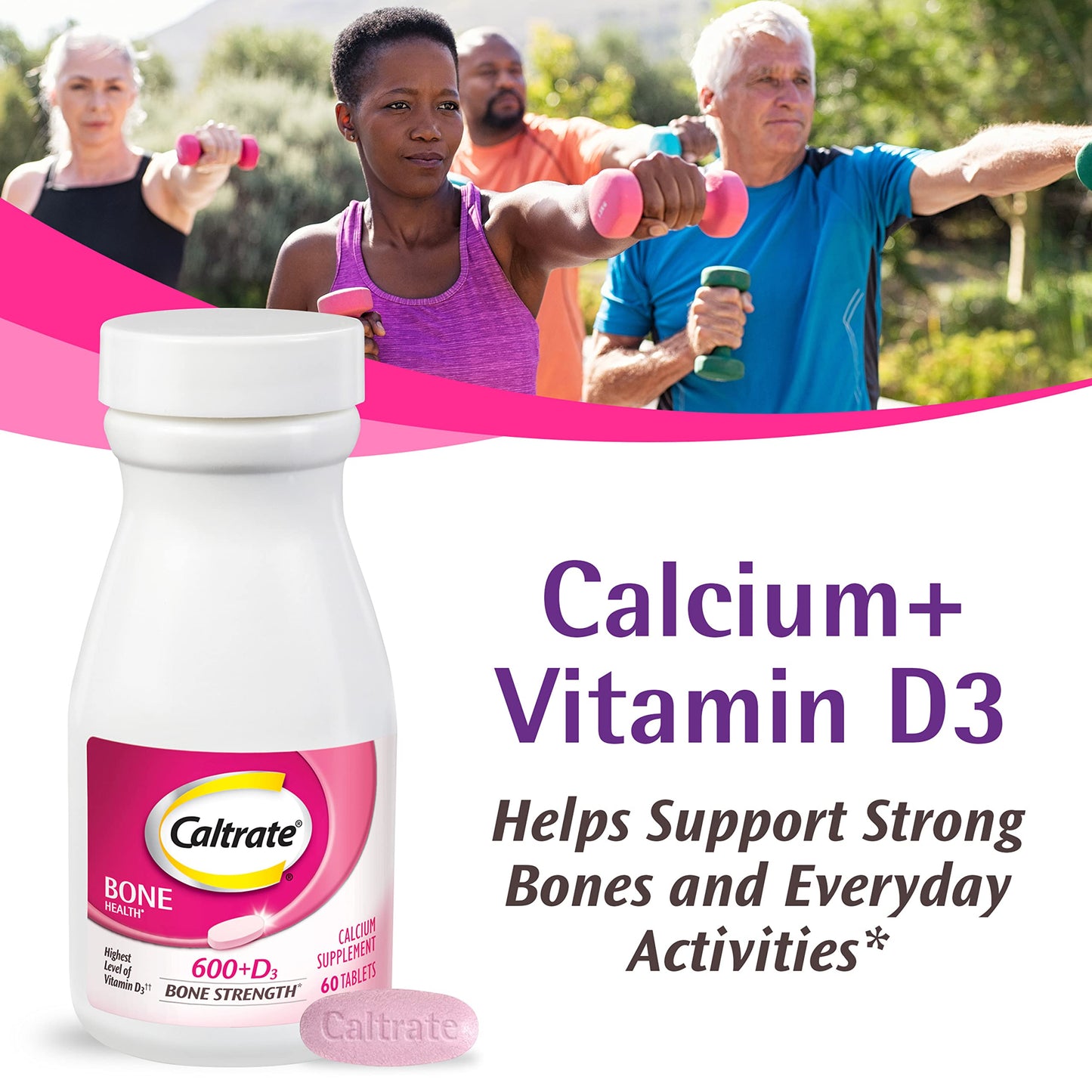 Caltrate 600 Plus D3 Calcium & Vitamin D Tablets – 60 Count | Bone Health