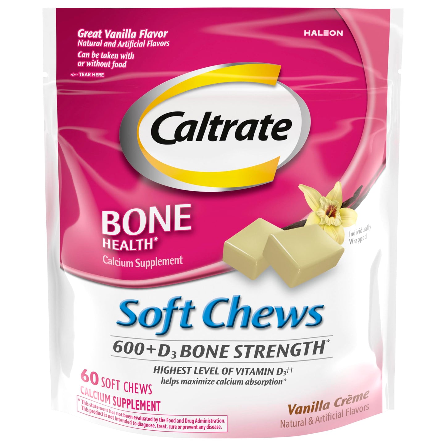 Caltrate 600 Plus D3 Soft Chews – Vanilla Creme Calcium Vitamin D Supplement