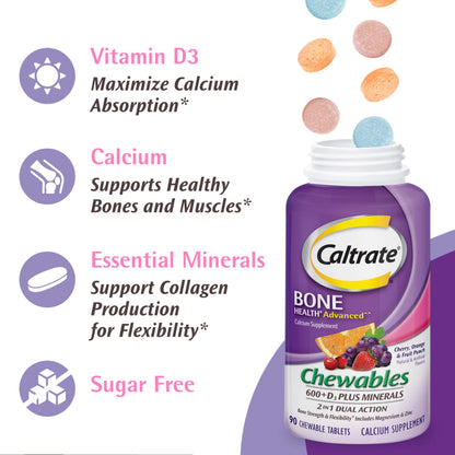 Caltrate Chewables 600+D3 Plus Minerals – Sugar Free, 60 Count
