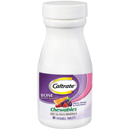 Caltrate Chewables 600 Plus D3 Plus Minerals Calcium Vitamin D Supplement – 60 Count (Cherry, Orange & Fruit Punch)