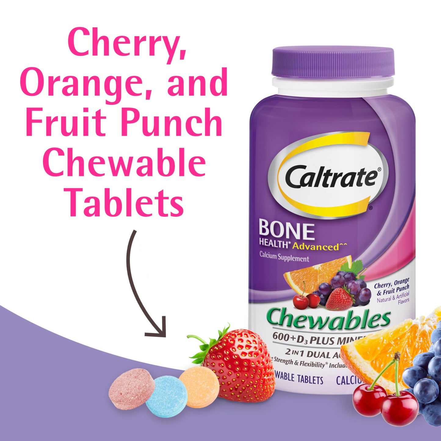 Caltrate Chewables 600+D3 Plus Minerals – Sugar Free, 60 Count