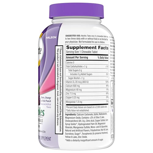 Caltrate Chewables 600+D3 Plus Minerals Calcium and Vitamin D Supplement - Sugar Free, Cherry, Orange & Fruit Punch, 90 Count