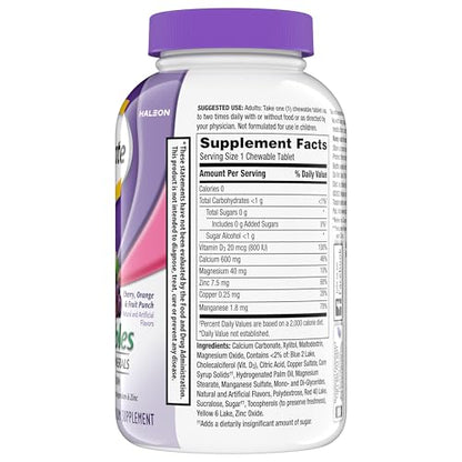 Caltrate Chewables 600+D3 Plus Minerals Calcium and Vitamin D Supplement - Sugar Free, Cherry, Orange & Fruit Punch, 90 Count