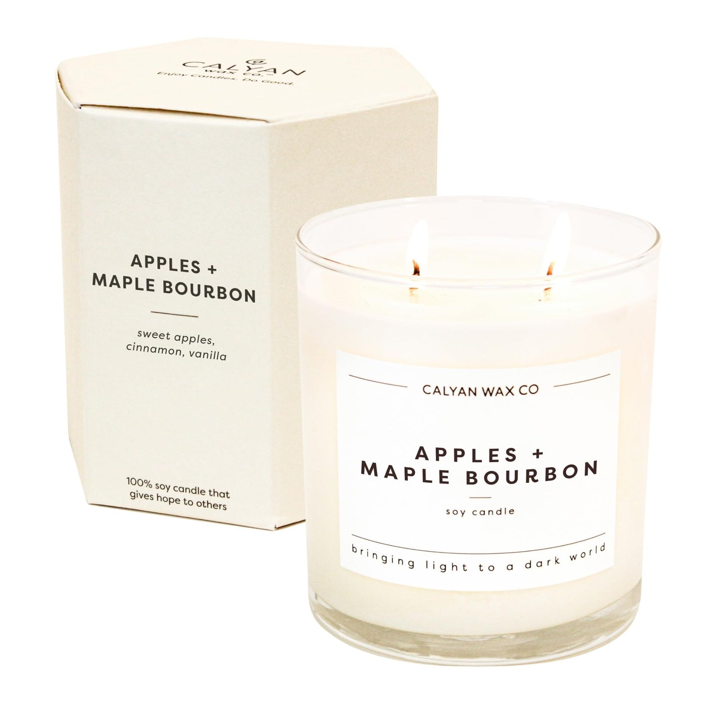 Calyan Wax Co. Apples & Maple Bourbon 2 Wick Candle - 37 Hour Burn | Soy Wax