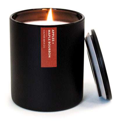 Calyan Wax Co. Apples & Maple Bourbon Candle – 75-Hour Burn, Non-Toxic Soy, Black Tumbler Jar 10.2oz