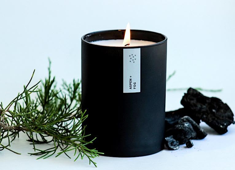 Calyan Wax Co. Aspen & Fog Scented Candle – 75 Hour Burn, Luxury Non-Toxic Soy, Black Tumbler Jar 10.2oz