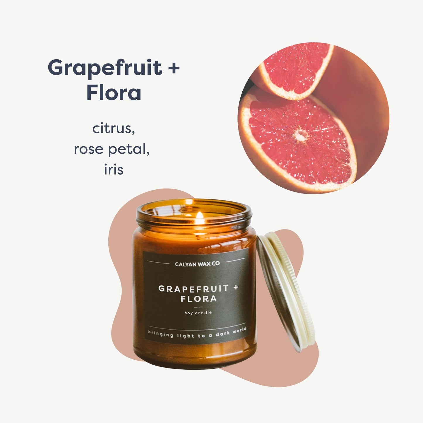 Calyan Wax Co. Grapefruit & Flora – 57 Hour Burn, Non-Toxic Soy Candle