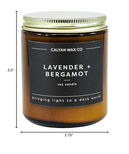 Calyan Wax Co. Lavender & Bergamot Candle – 57 Hour Burn, Non-Toxic Soy, Amber Jar 7.2oz