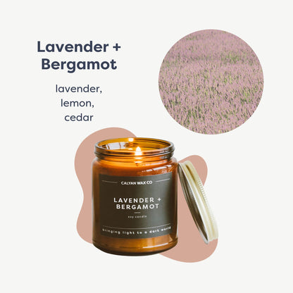 Calyan Wax Co. Lavender & Bergamot Candle – 57 Hour Burn, Non-Toxic Soy, Amber Jar 7.2oz