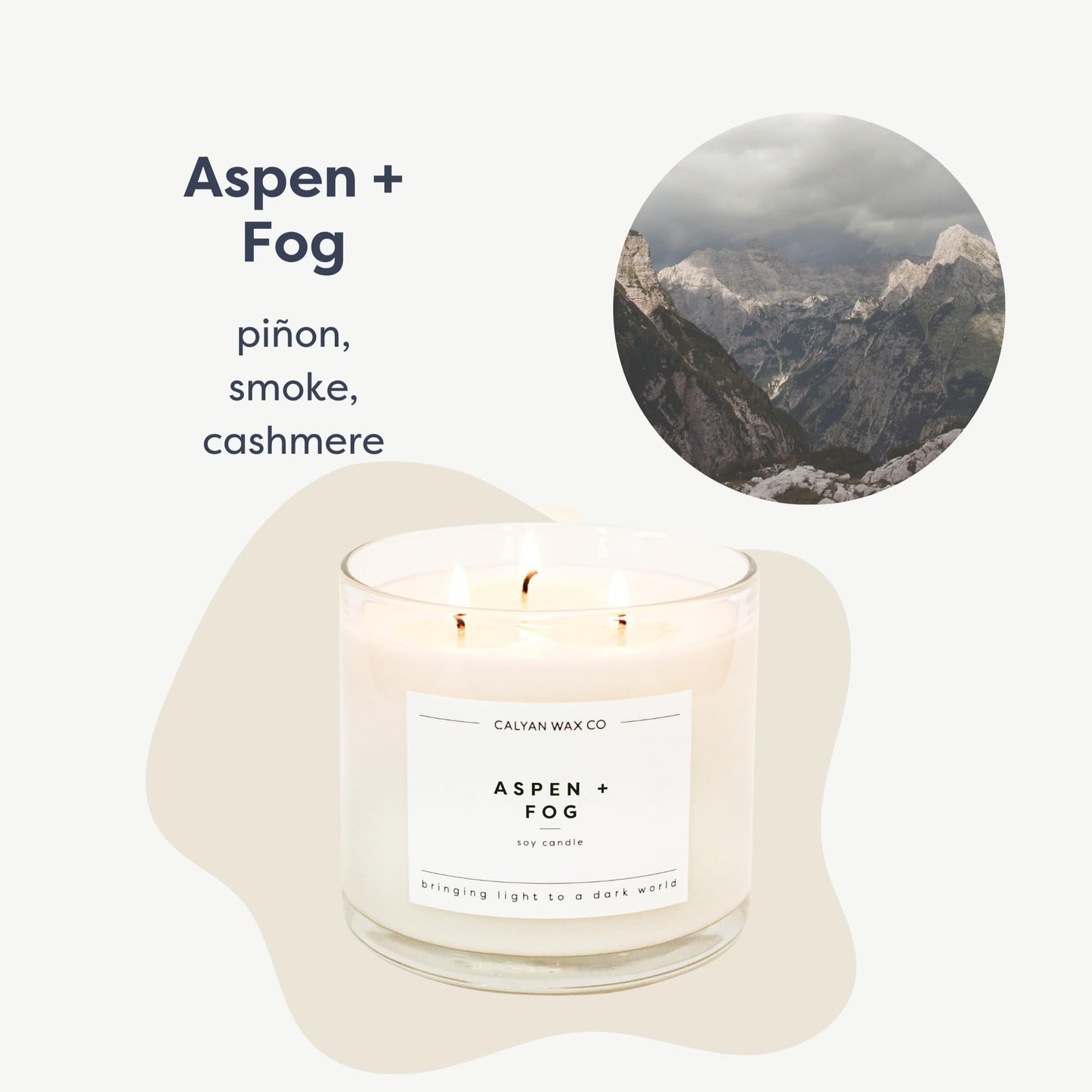 Calyan Wax Co. Aspen & Fog 3 Wick Scented Candle – 43 Hour Burn | Non-Toxic Soy Wax 14.9oz