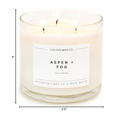 Calyan Wax Co. Aspen & Fog 3 Wick Scented Candle – 43 Hour Burn | Non-Toxic Soy Wax 14.9oz