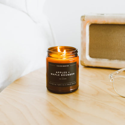 Calyan Wax Co. Apples & Maple Bourbon Soy Candle – 57 Hour Burn, Amber Jar, 7.2oz