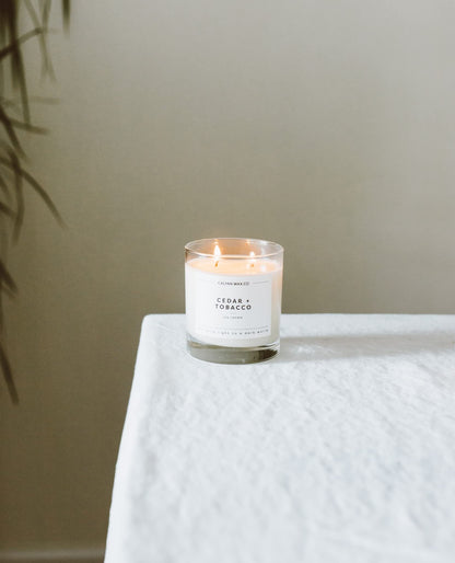 Calyan Wax Co. Cedar & Tobacco 2 Wick Candle – 37-Hour Burn, 8.8oz, Non-Toxic Soy