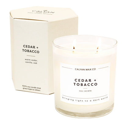 Calyan Wax Co. Cedar & Tobacco 2 Wick Candle – 37-Hour Burn, 8.8oz, Non-Toxic Soy