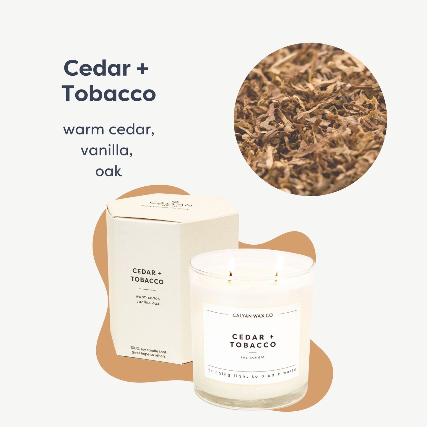Calyan Wax Co. Cedar & Tobacco 2 Wick Candle – 37-Hour Burn, 8.8oz, Non-Toxic Soy