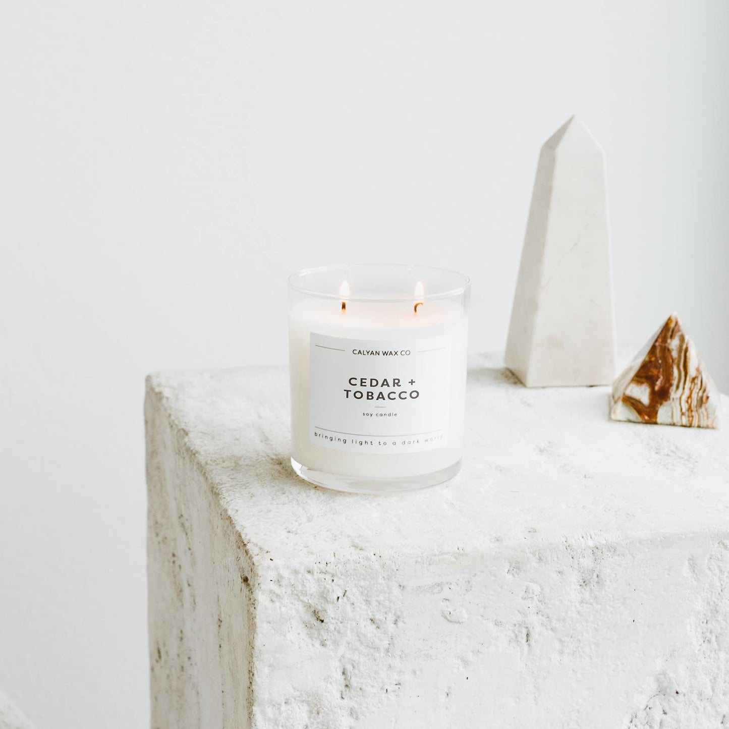 Calyan Wax Co. Cedar & Tobacco 2 Wick Candle – 37-Hour Burn, 8.8oz, Non-Toxic Soy