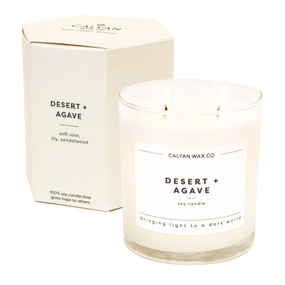 Calyan Wax Co. Desert & Agave 2 Wick Candle – 37 Hour Burn, 8.8oz Soy