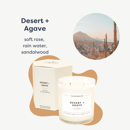 Calyan Wax Co. Desert & Agave 2 Wick Candle – 37 Hour Burn, 8.8oz Soy