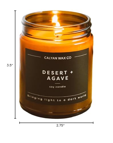 Calyan Wax Co. Desert & Agave Candle – 57 Hour Burn, Luxury Non-Toxic Soy, Amber Glass Jar 7.2oz