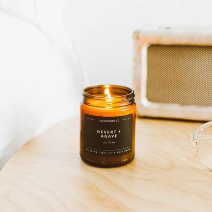 Calyan Wax Co. Desert & Agave Candle – 57 Hour Burn, Luxury Non-Toxic Soy, Amber Glass Jar 7.2oz