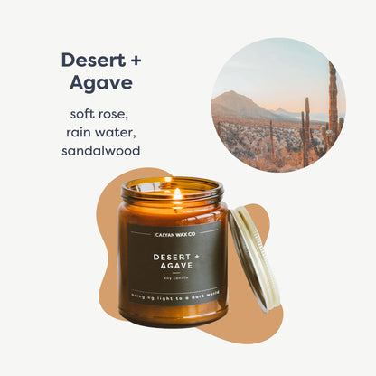 Calyan Wax Co. Desert & Agave Candle – 57 Hour Burn, Luxury Non-Toxic Soy, Amber Glass Jar 7.2oz