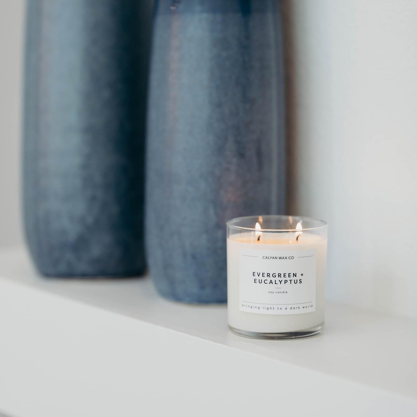 Calyan Wax Co. Evergreen & Eucalyptus 2-Wick Candle - 37-Hour Burn, Non-Toxic Soy, 8.8oz