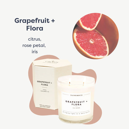 Calyan Wax Co. Grapefruit & Flora 2-Wick Candle - 37 Hr Burn | Non-Toxic Soy 8.8oz Jar