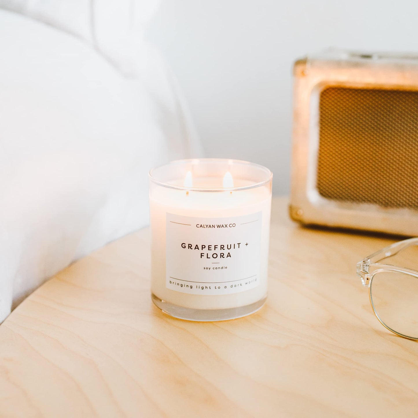 Calyan Wax Co. Grapefruit & Flora 2-Wick Candle - 37 Hr Burn | Non-Toxic Soy 8.8oz Jar