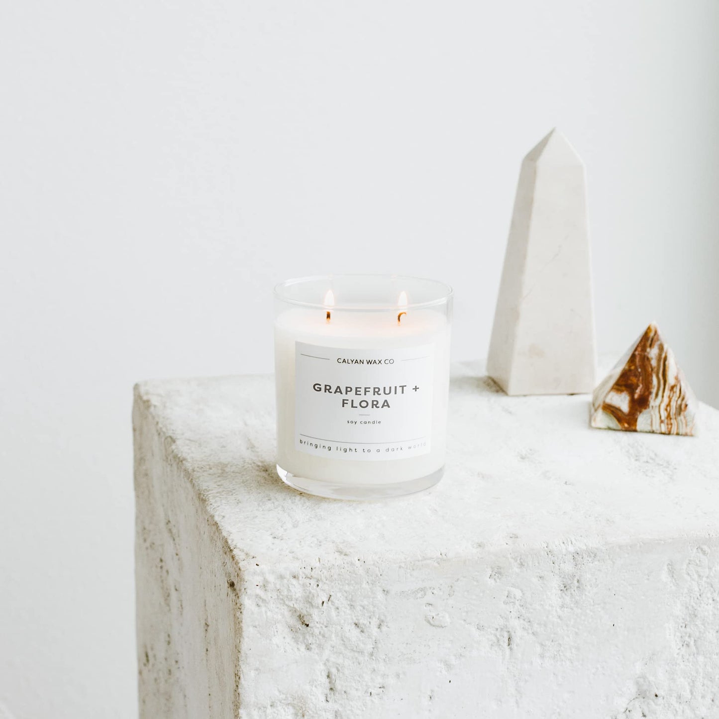 Calyan Wax Co. Grapefruit & Flora 2-Wick Candle - 37 Hr Burn | Non-Toxic Soy 8.8oz Jar