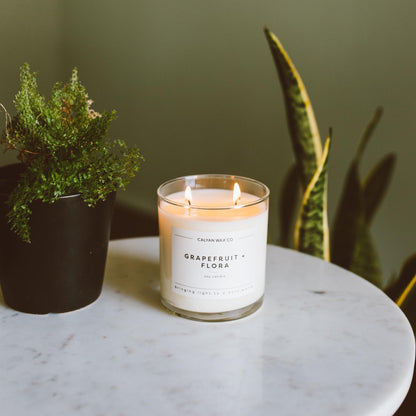 Calyan Wax Co. Grapefruit & Flora 2-Wick Candle - 37 Hr Burn | Non-Toxic Soy 8.8oz Jar