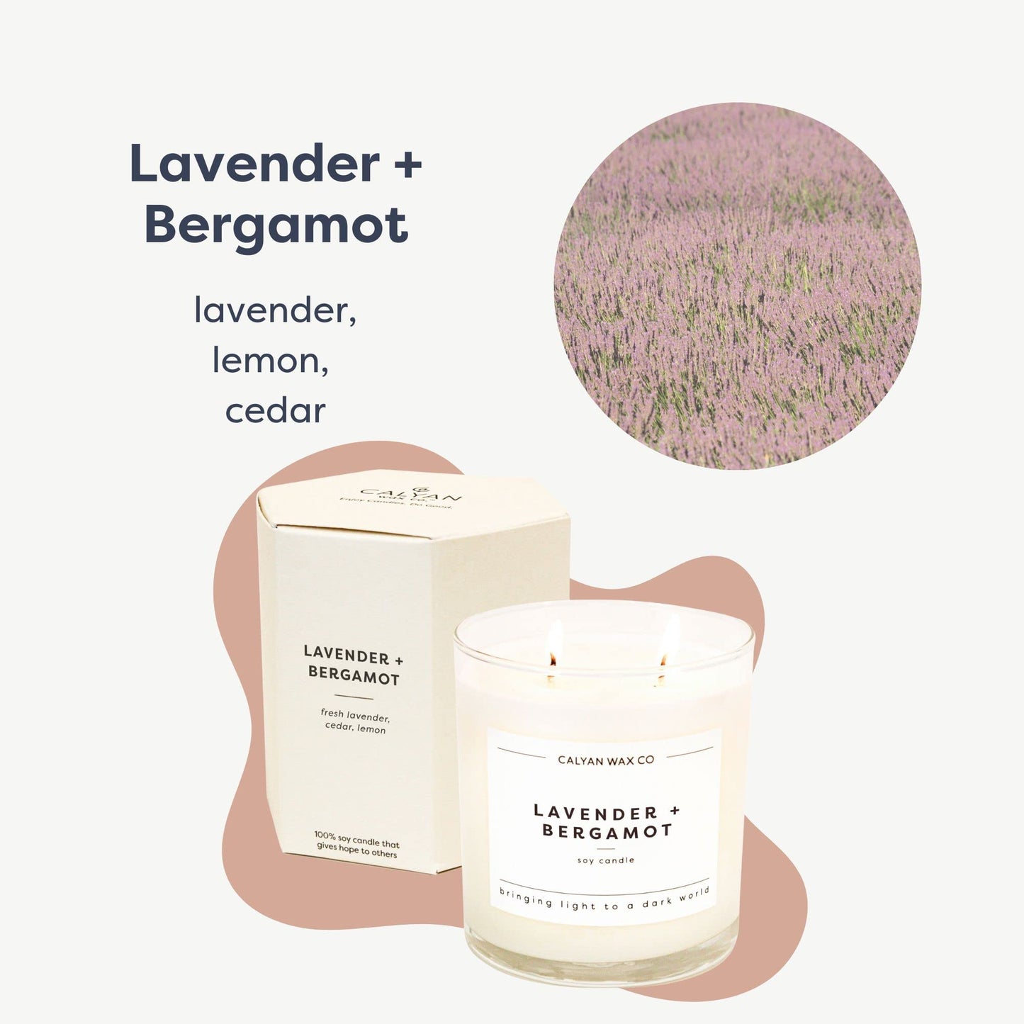 Calyan Wax Co. Lavender & Bergamot 2 Wick Candle | 37h Burn, Non-Toxic Soy, 8.8oz