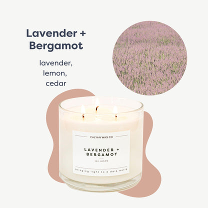 Calyan Wax Co. Lavender & Bergamot 3-Wick Candle – 14.9oz Soy, 43-Hour Burn