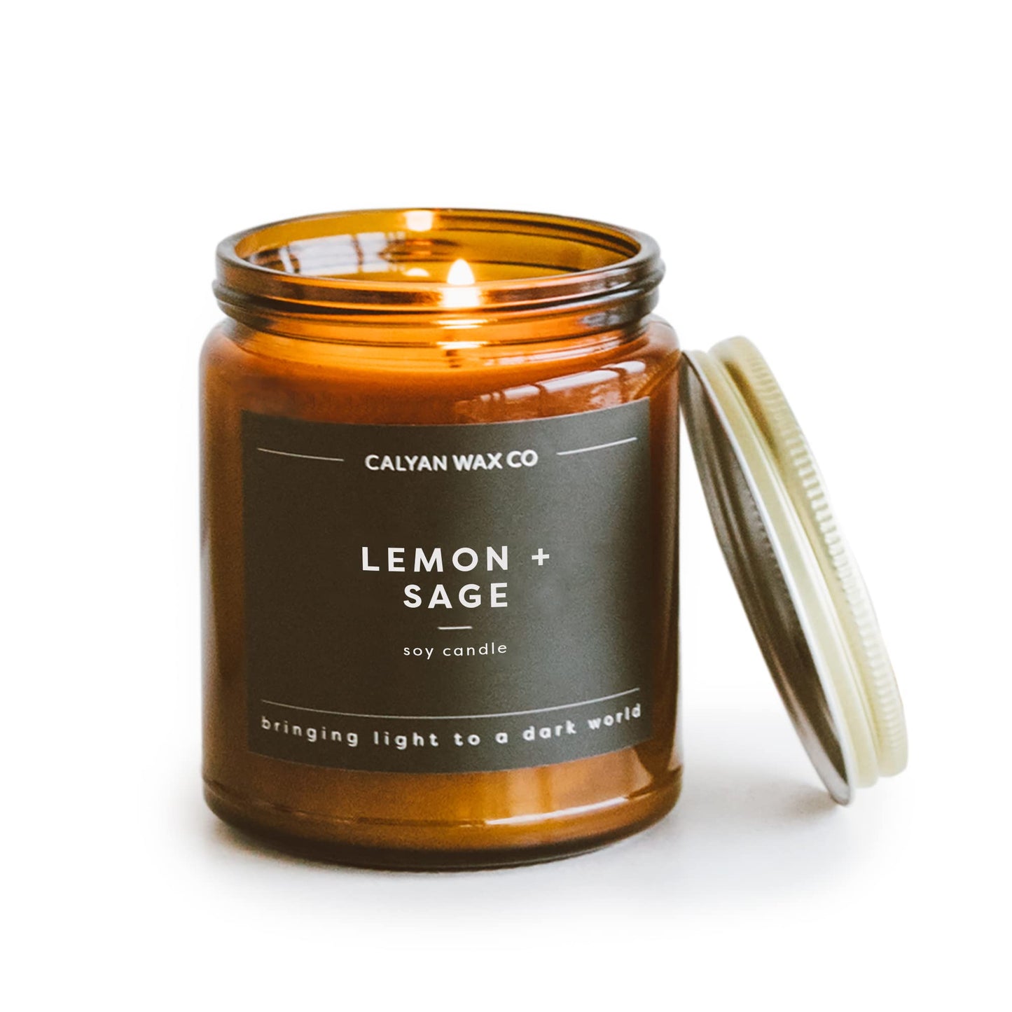 Calyan Wax Co. Lemon & Sage Candle – 57-Hour Burn, Non-Toxic Soy, Amber Glass Jar 7.2oz