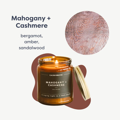 Calyan Wax Co. Mahogany & Cashmere Candle - 57-Hour Burn - 7.2oz Soy Wax