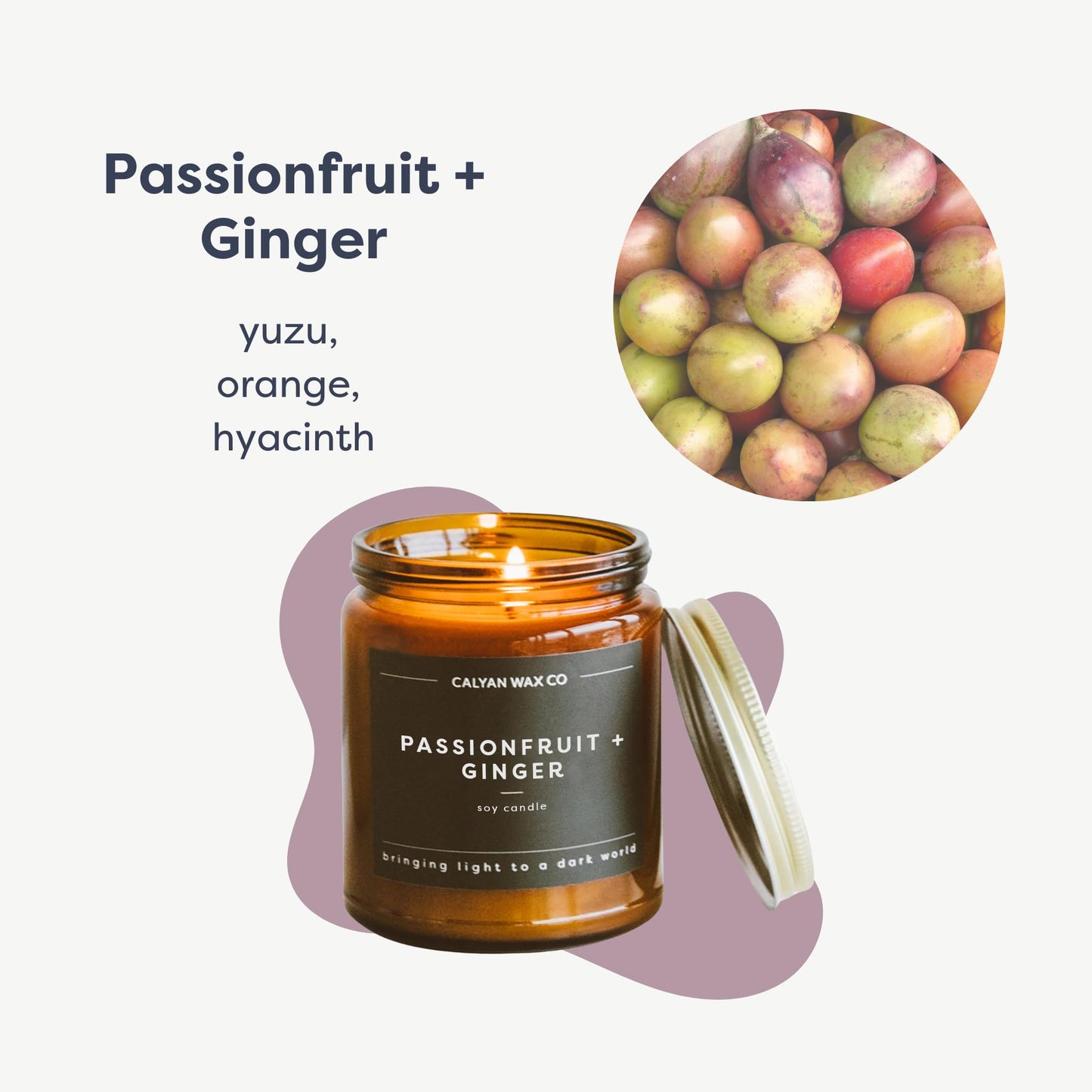 Calyan Wax Co. Passionfruit & Ginger Candle – 57-Hour Burn | 7.2oz Soy Wax, Amber Jar