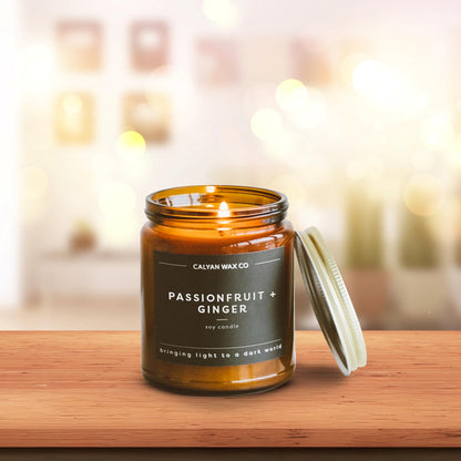 Calyan Wax Co. Passionfruit & Ginger Candle – 57-Hour Burn | 7.2oz Soy Wax, Amber Jar