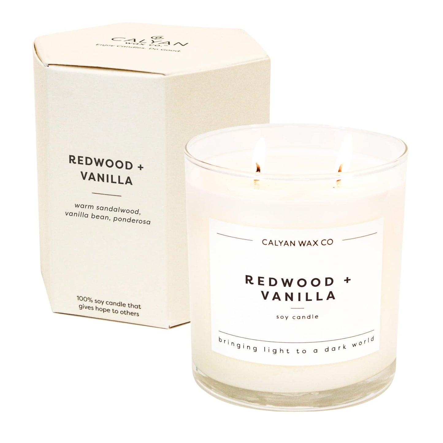 Calyan Wax Co. Redwood & Vanilla 2 Wick Candle – 37 Hour Burn, 8.8oz