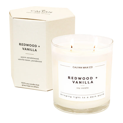 Calyan Wax Co. Redwood & Vanilla 2 Wick Candle – 37 Hour Burn, 8.8oz