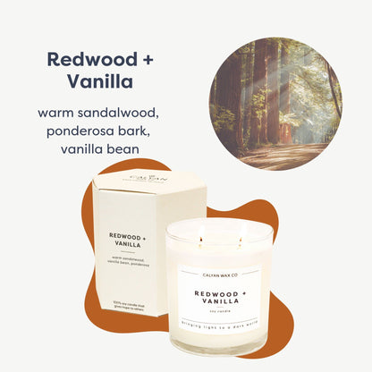 Calyan Wax Co. Redwood & Vanilla 2 Wick Candle – 37 Hour Burn, 8.8oz