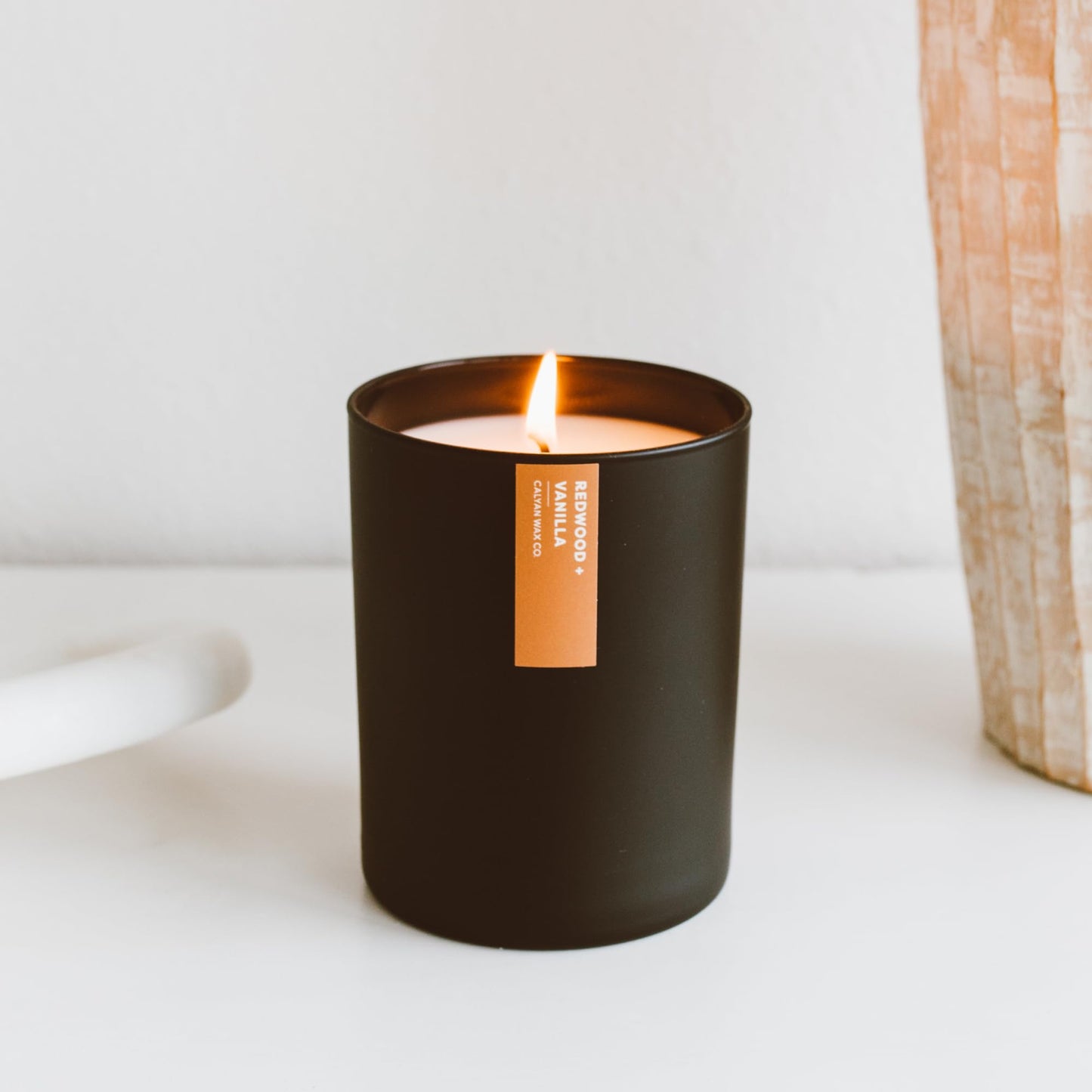 Calyan Wax Co. Redwood & Vanilla Candle — 75-Hour Soy, Black Tumbler, 10.2oz