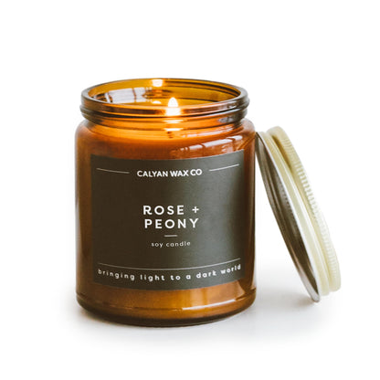 Calyan Wax Co. Rose & Peony Scented Candle – 57 Hour Burn, 7.2oz