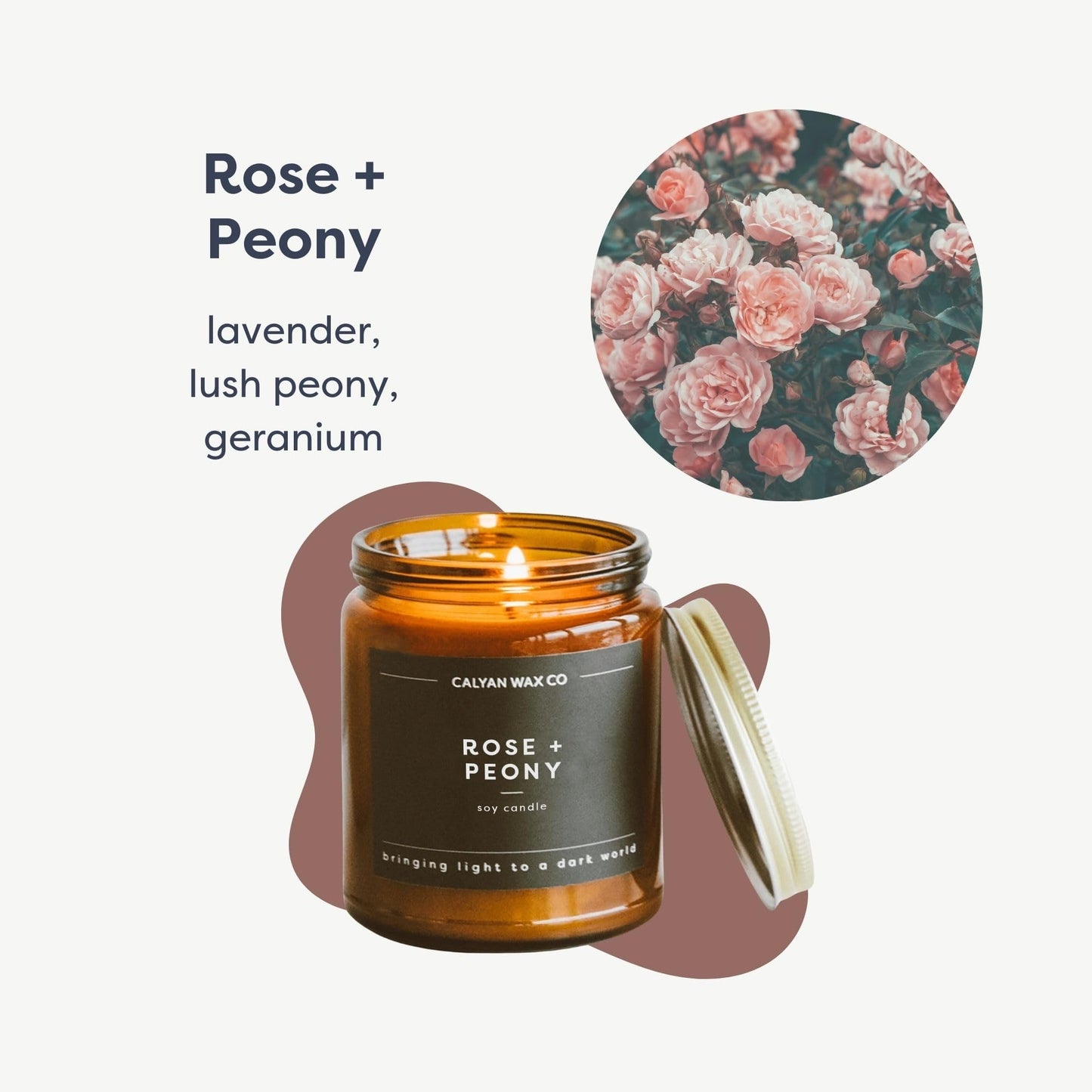 Calyan Wax Co. Rose & Peony Scented Candle – 57 Hour Burn, 7.2oz