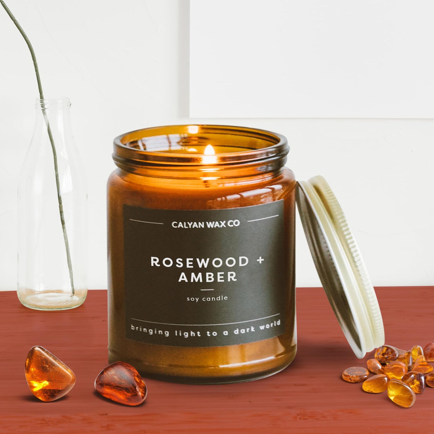 Calyan Wax Co. Rosewood and Amber Candle – 57 Hour Burn, 7.2oz
