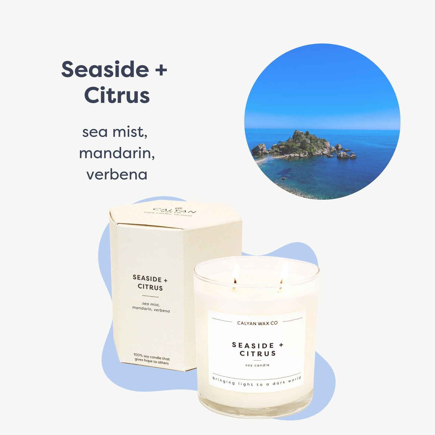 Calyan Wax Co. Seaside & Citrus 2-Wick Candle — 37-Hour Soy Jar