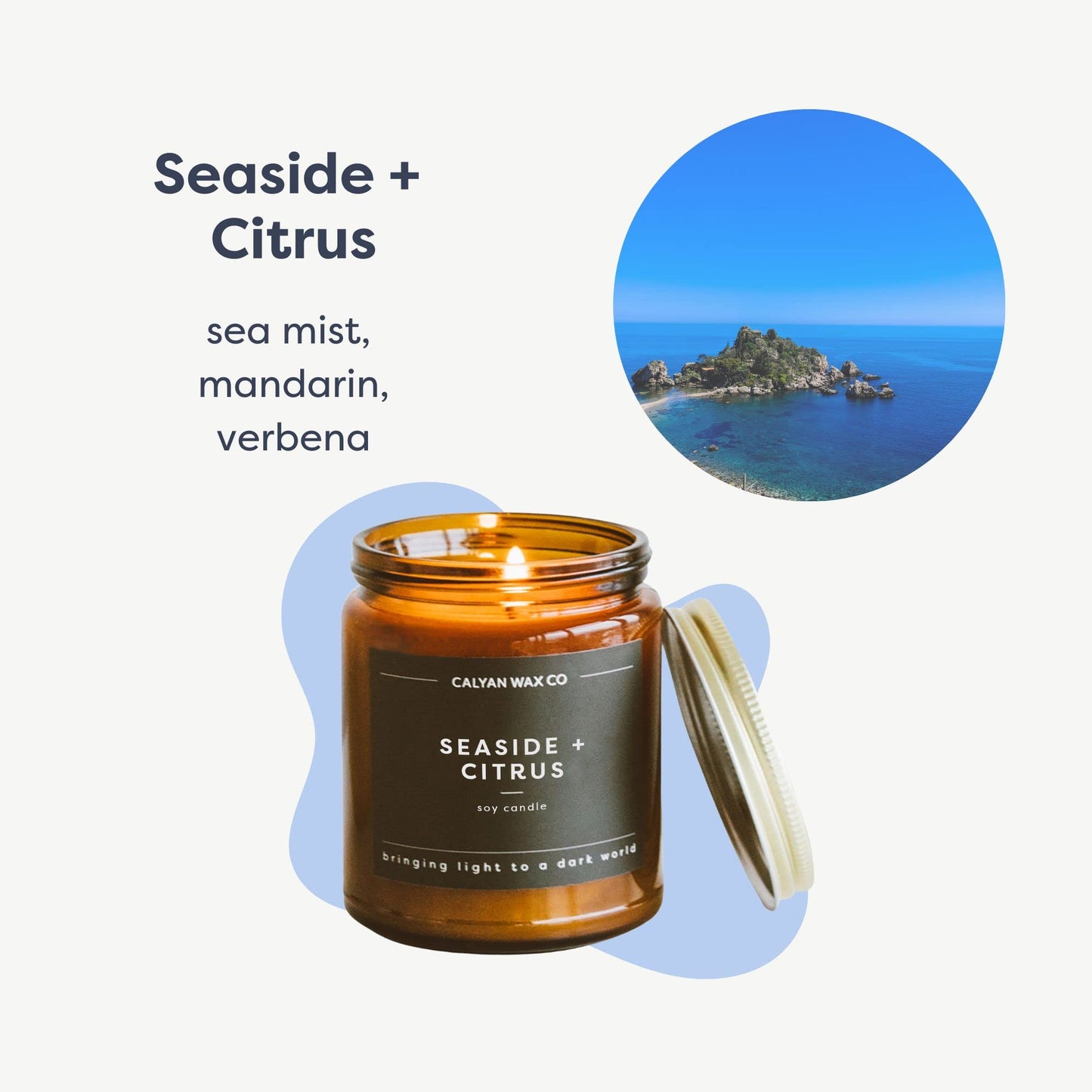 Calyan Wax Co. Seaside & Citrus Candle – 57-Hour Non-Toxic Soy, Amber Jar 7.2oz