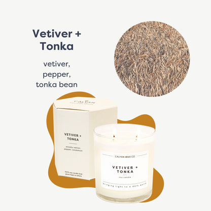 Calyan Wax Co. Vetiver & Tonka 2-Wick Scented Candle – 37 Hour Burn – Luxury Non-Toxic Soy Wax (8.8oz)